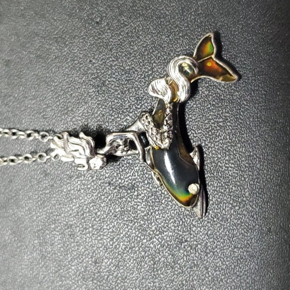 **Last Chance!! Final Sale** Silver tone mood mermaid pendant necklace 18-21.5" - Picture 6 of 13